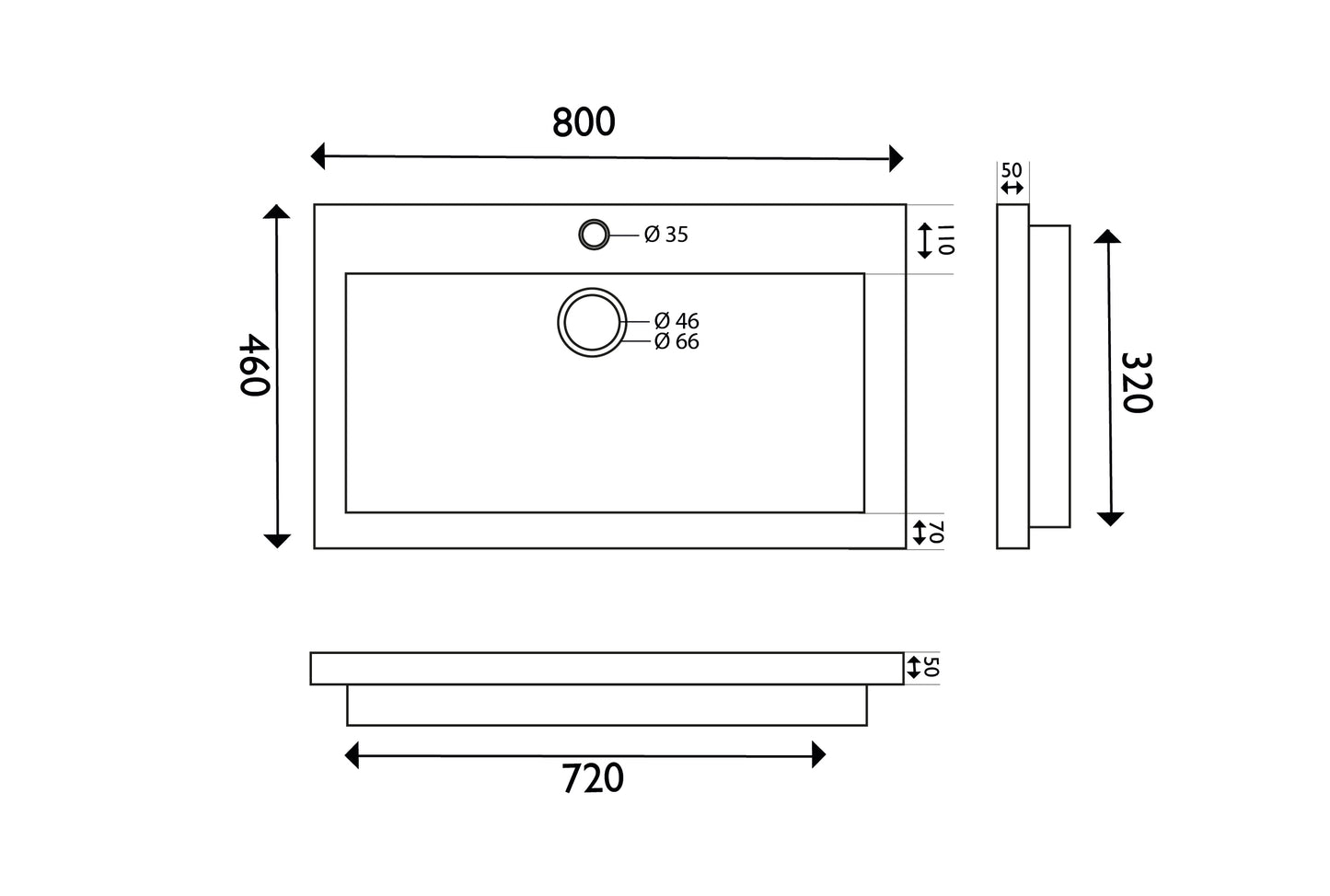 Wiesbaden hardstenen meubelwast. 80x46x5 met 1 kr.gat