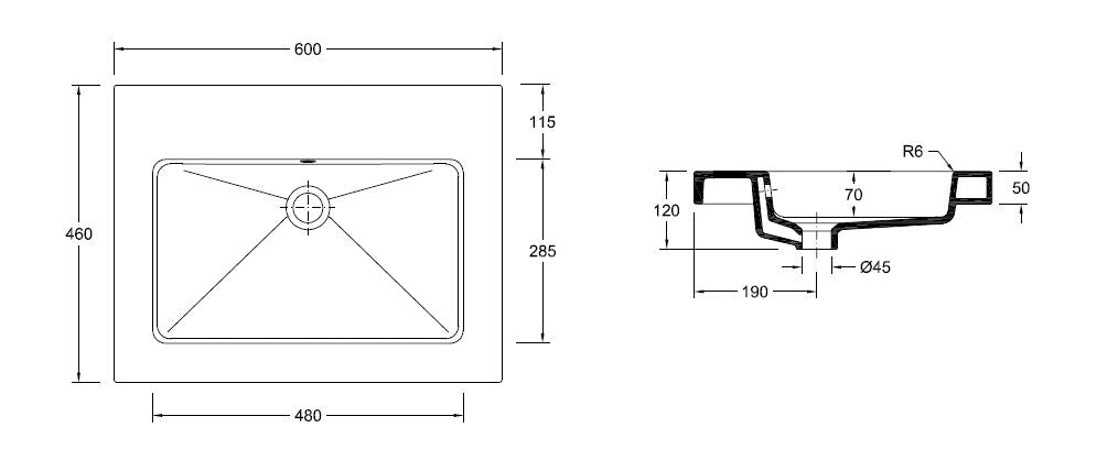 Wiesbaden keramische meubelwastafel 60x46 zonder kr.gat