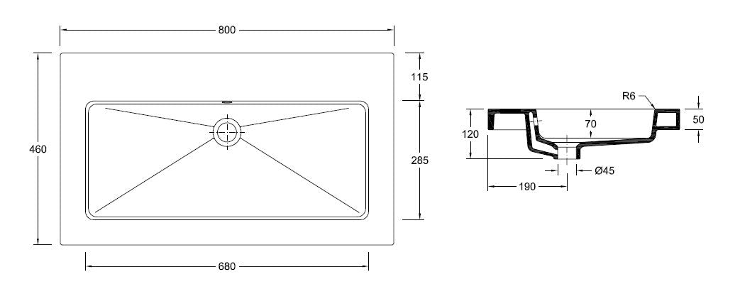 Wiesbaden keramische meubelwastafel 80x46 zonder kr.gat