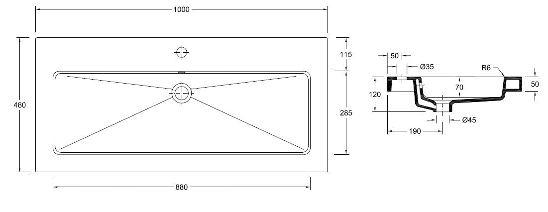 Wiesbaden keramische meubelwastafel 100x46 1 kr.gat