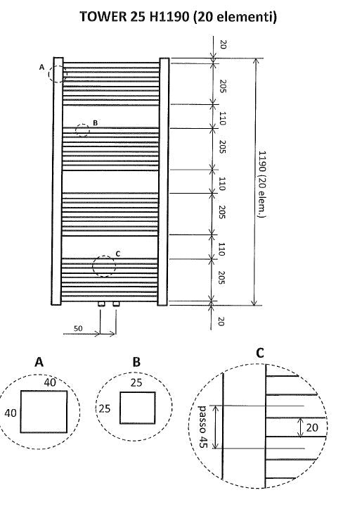 Wiesbaden Tower sierradiator 119x60 cm mat-zwart