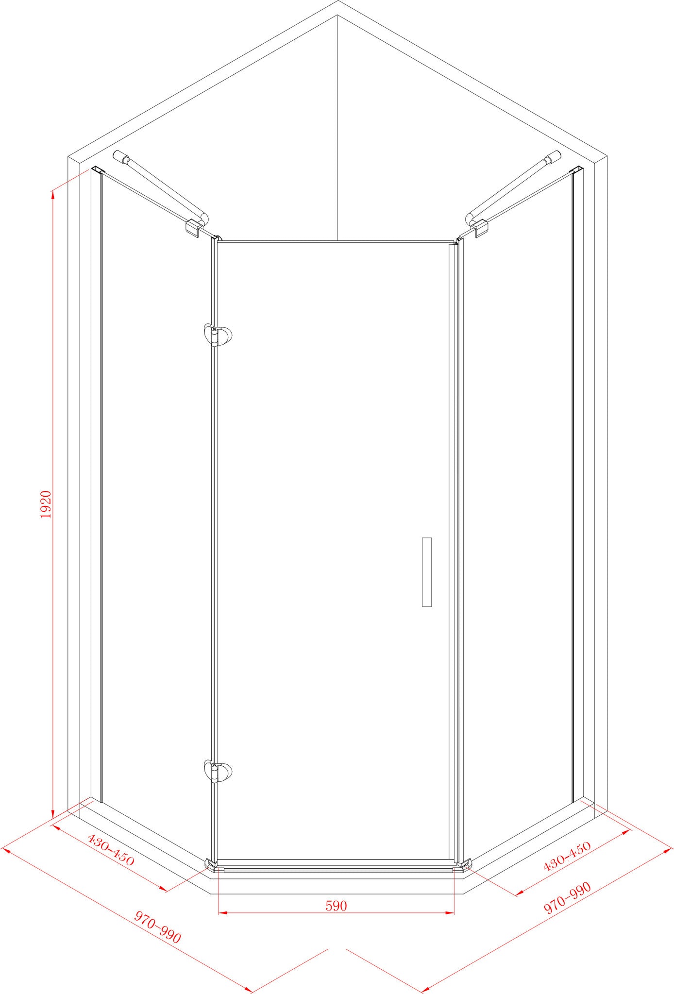 Vijfhoek cabine met 1 deur 100