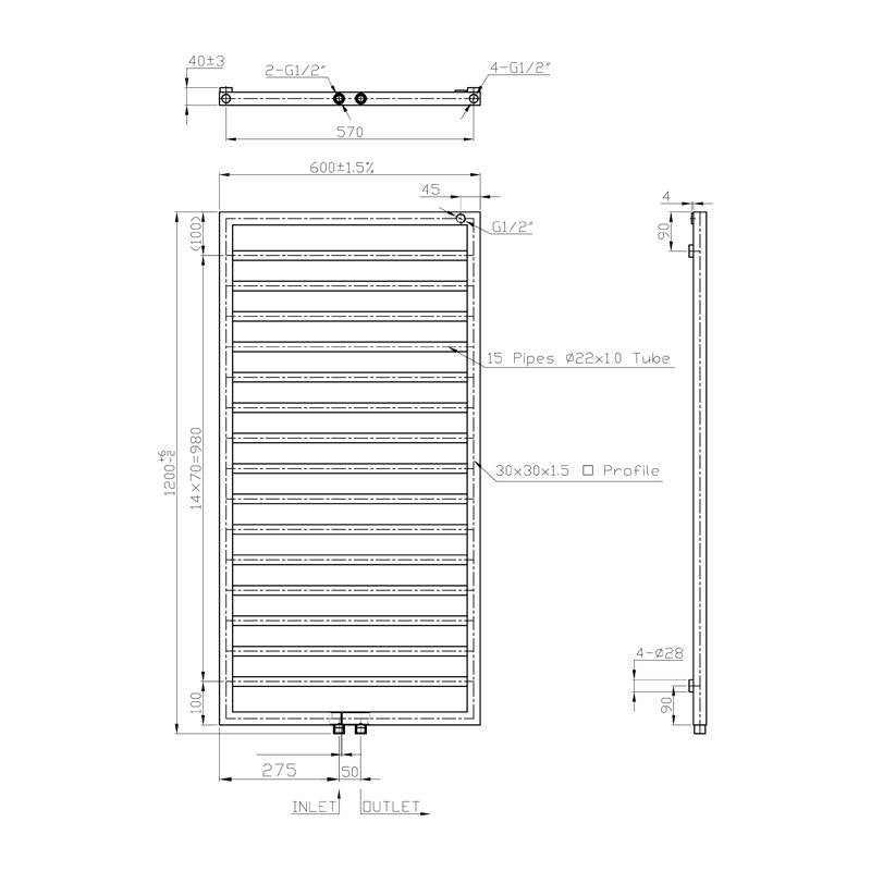 Radiator Bornova 120x60 cm antraciet