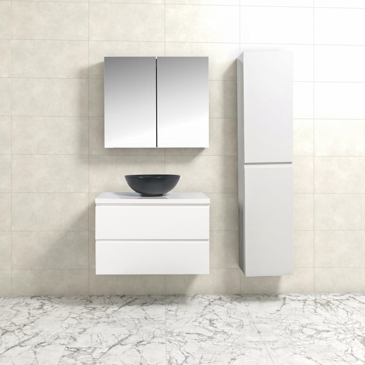 Badkamermeubel Finn 80x59x45cm Wit Glans met Topblad