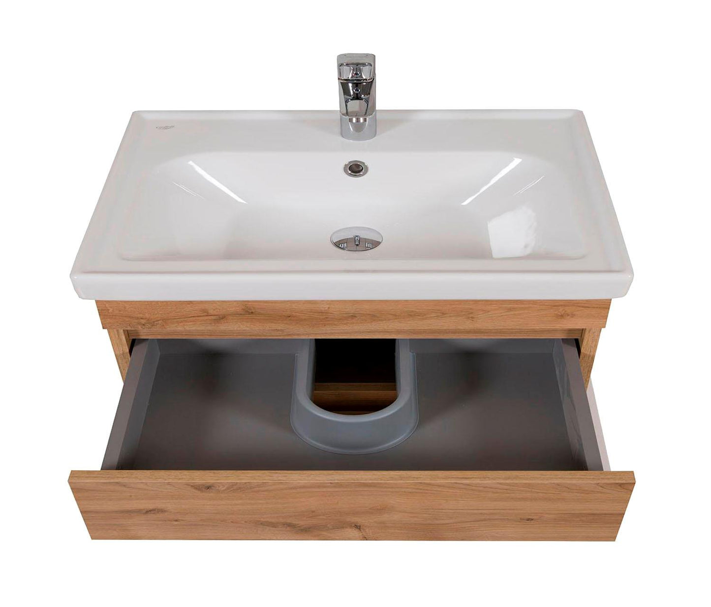 Badkamermeubel Finn 60x59x45cm Licht Eiken met keramische wastafel