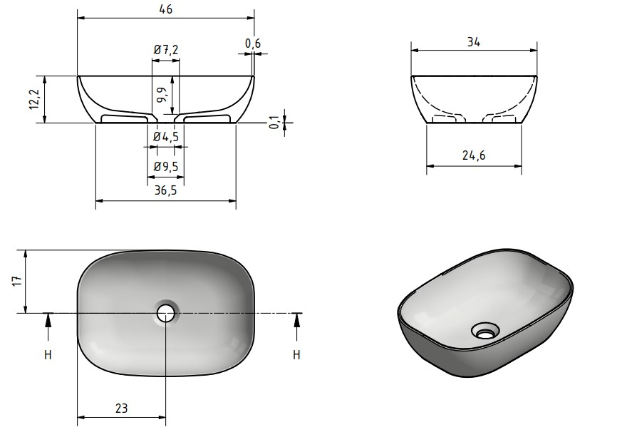 Waskom Maud 46x34x12,2 cm - Grijs EXT