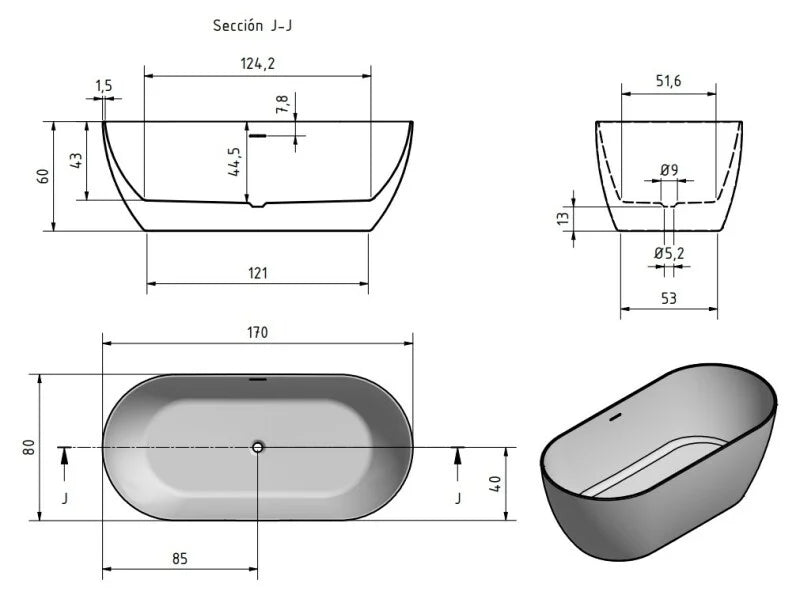 By Goof - Vrijstaand bad Sem wit glans 170x80cm met afvoer en waste