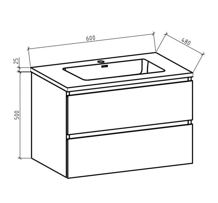 Badkamermeubel Tieme in hoogglans wit 60x50x48cm met witte wastafel