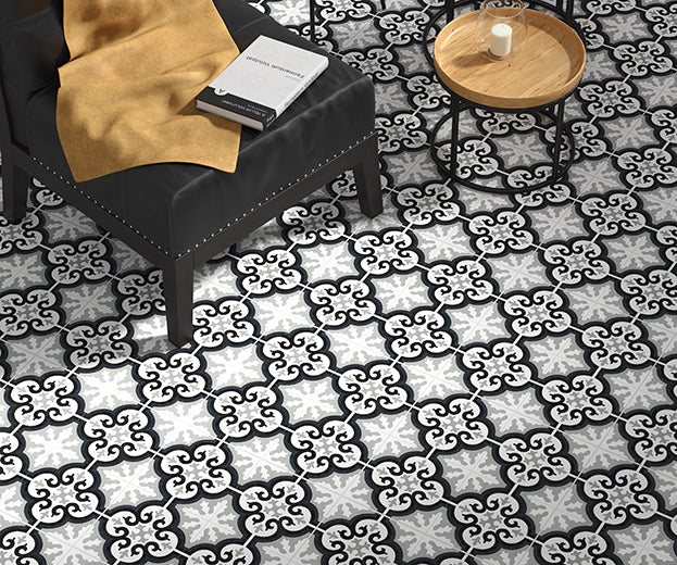 Vloertegel Cemento Decor Manisa Black 45x45