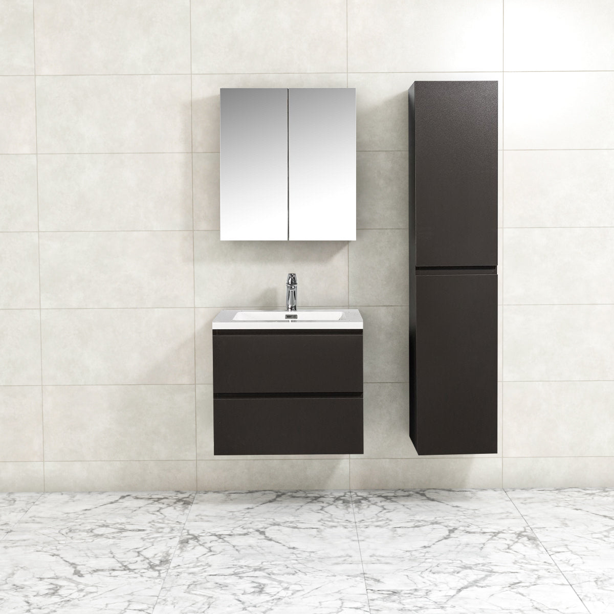 Badkamermeubel Tieme in mat grijs 60x50x48cm met witte wastafel