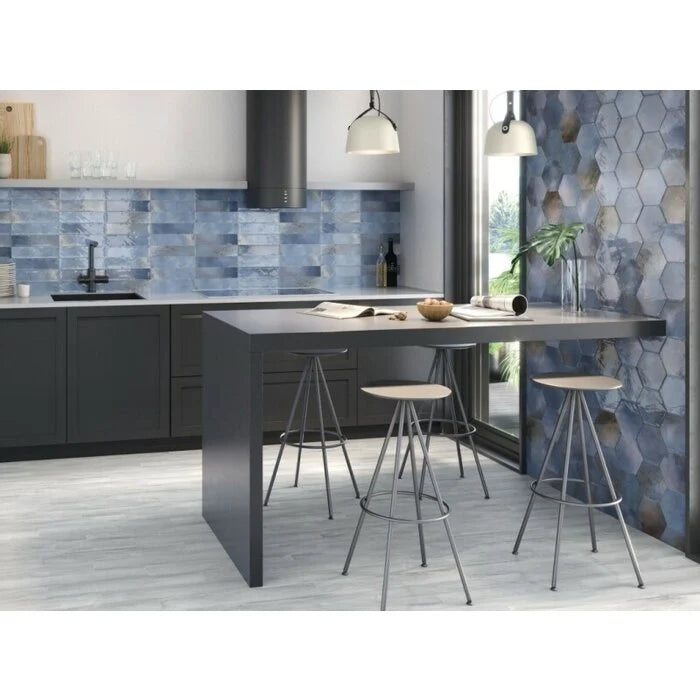 Hexagon Moon Blue glans 16x18