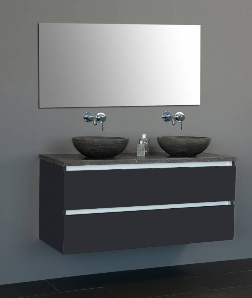Badmeubel Trend Dynasty met 2 ronde kommen 120 Hoogglans Antraciet