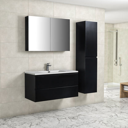Badkamermeubel Tieme in mat zwart 100x50x48cm met witte wastafel
