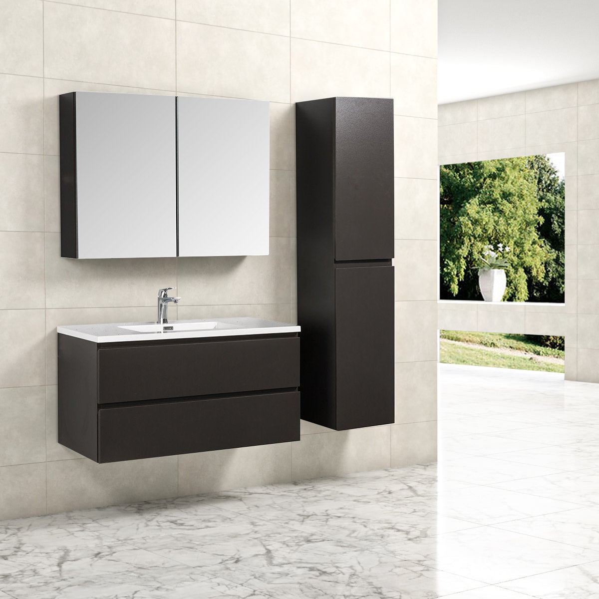 Badkamermeubel Tieme in mat grijs 100x50x48cm met witte wastafel