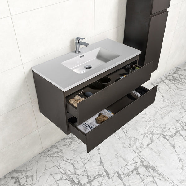 Badkamermeubel Tieme in mat grijs 100x50x48cm met witte wastafel