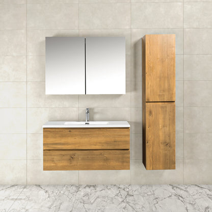 Badkamermeubel Tieme in mat eiken 100x50x48cm met witte wastafel