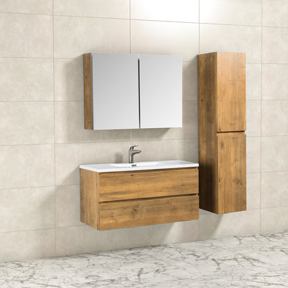 Badkamermeubel Tieme in mat eiken 100x50x48cm met witte wastafel