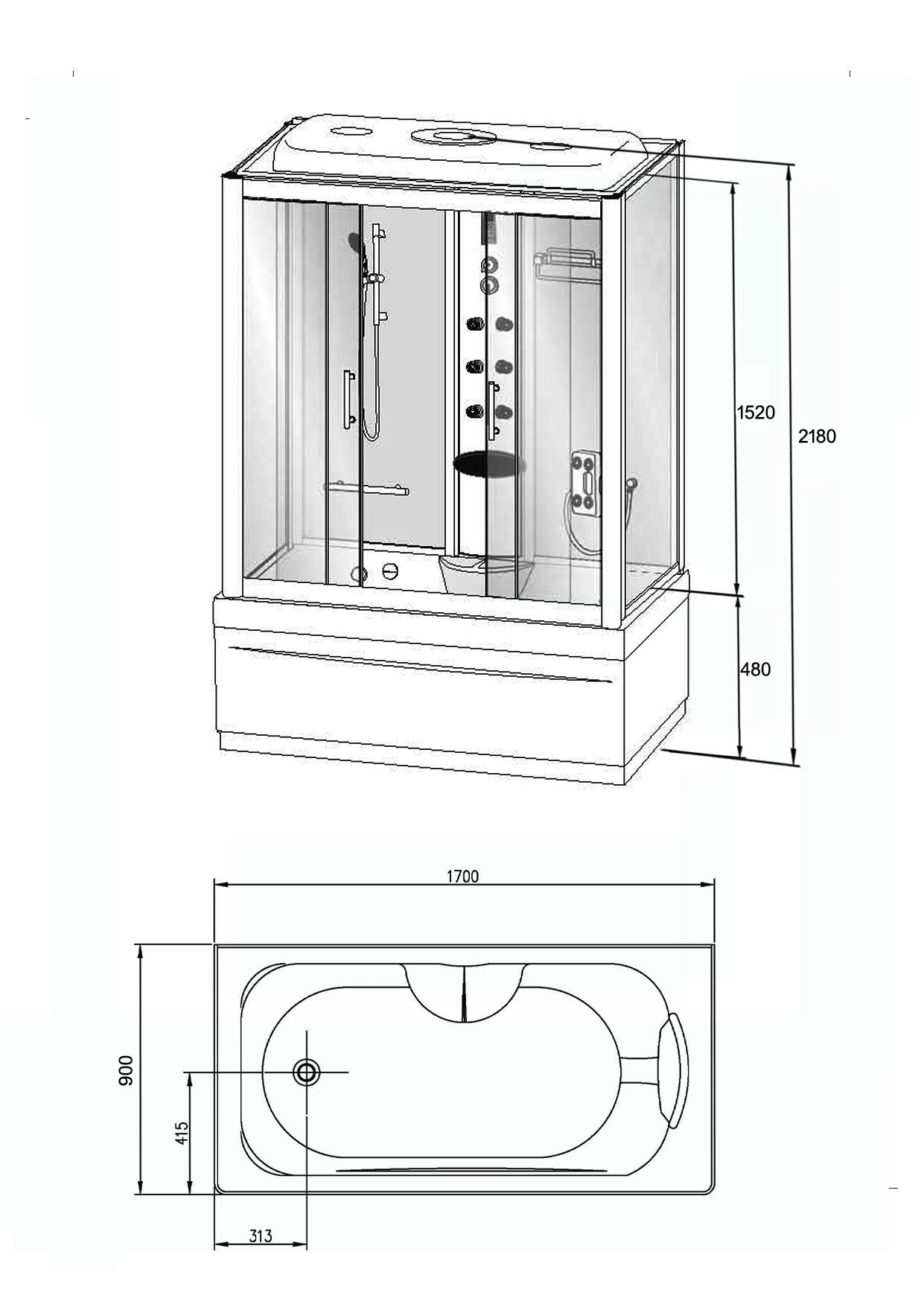 Paris complete douchecabine met bad 170 x 90 x 220 cm 5400319101347