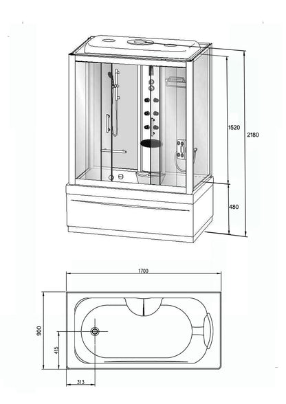 Paris complete douchecabine met bad 170 x 90 x 220 cm 5400319101347