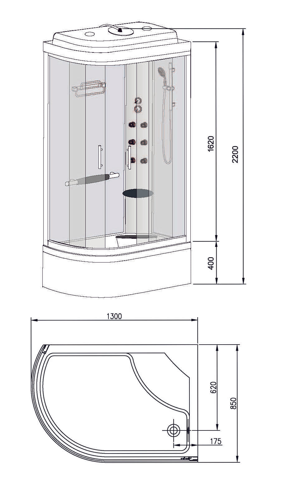 Premium complete douchecabine met bad 135 x 90 x 215 cm 5400319101484