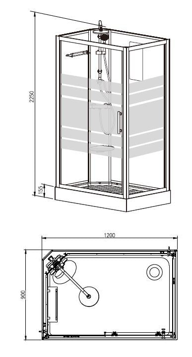 Wiesbaden Thermo complete douchecabine 120x90x225 cm 5mm veiligheidsglas links