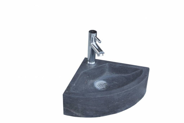 Combi pakket Natuursteen fontein Corner met kraan, rooster en sifon