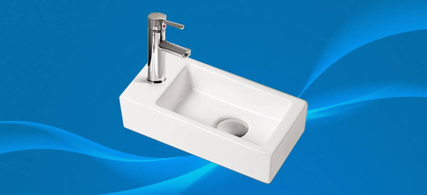 Combipakket keramische fontein met kraan en afvoer  Qubic mini Rechts