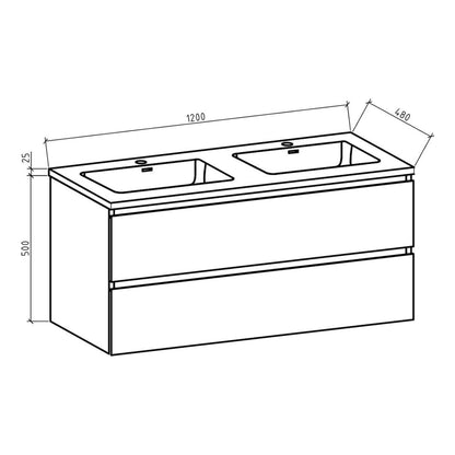 Badkamermeubel Tieme in hoogglans wit 120x50x48cm met witte wastafel