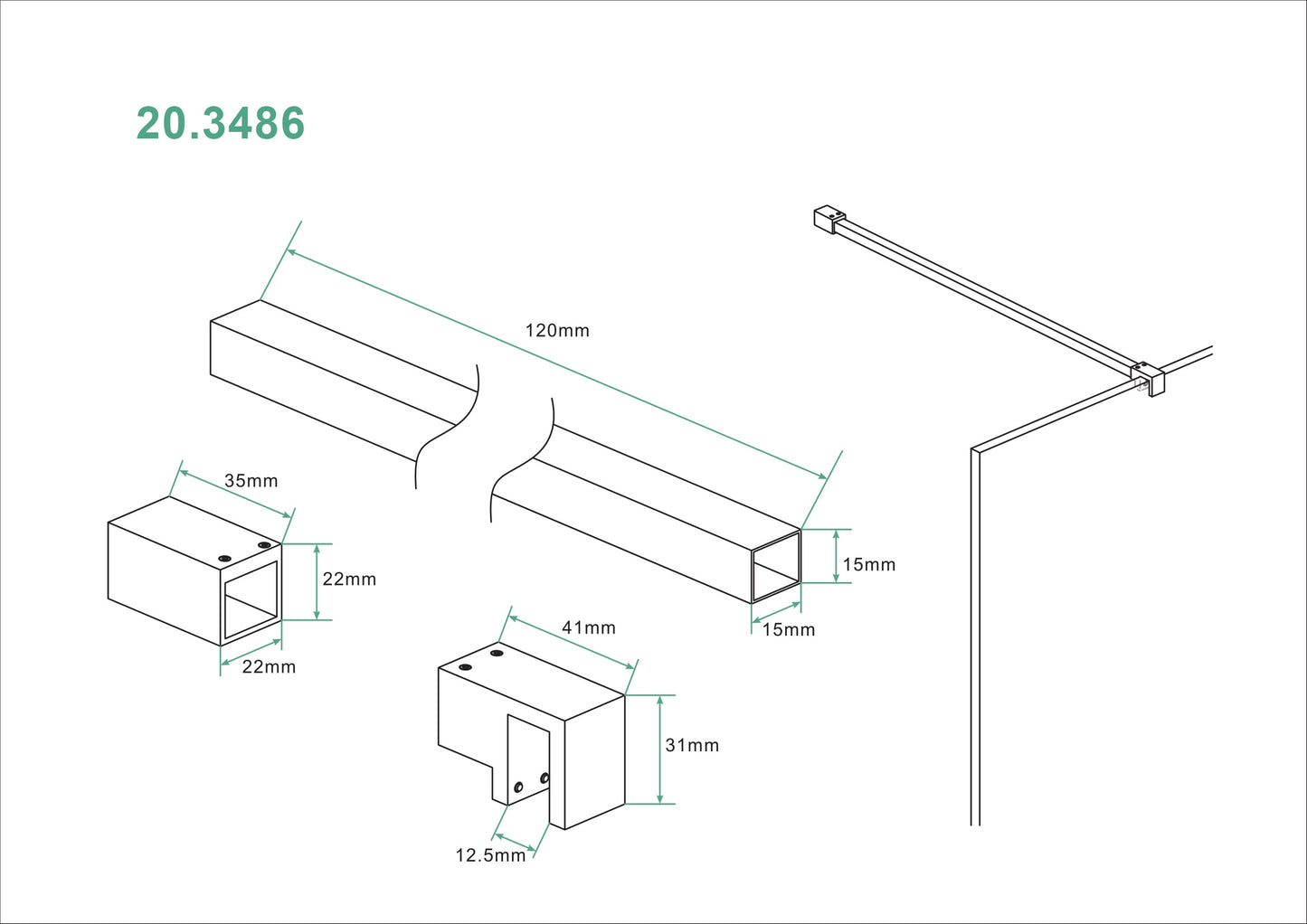 Wiesbaden Slim profielset+stabilisatiestang 120cm koper