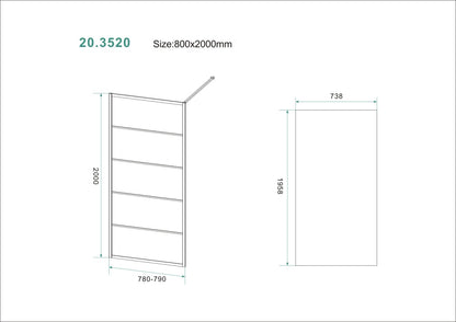 Wiesbaden Horizon inloopdouche mat zwart raster 80x200 cm - 8mm NANO glas