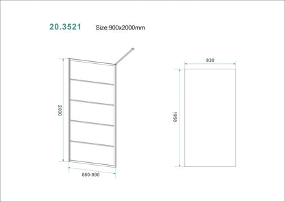 Wiesbaden Horizon inloopdouche mat zwart raster 90x200 cm - 8mm NANO glas