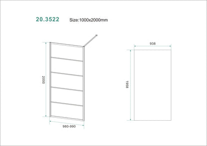 Wiesbaden Horizon inloopdouche mat zwart raster 100x200 cm - 8mm NANO glas