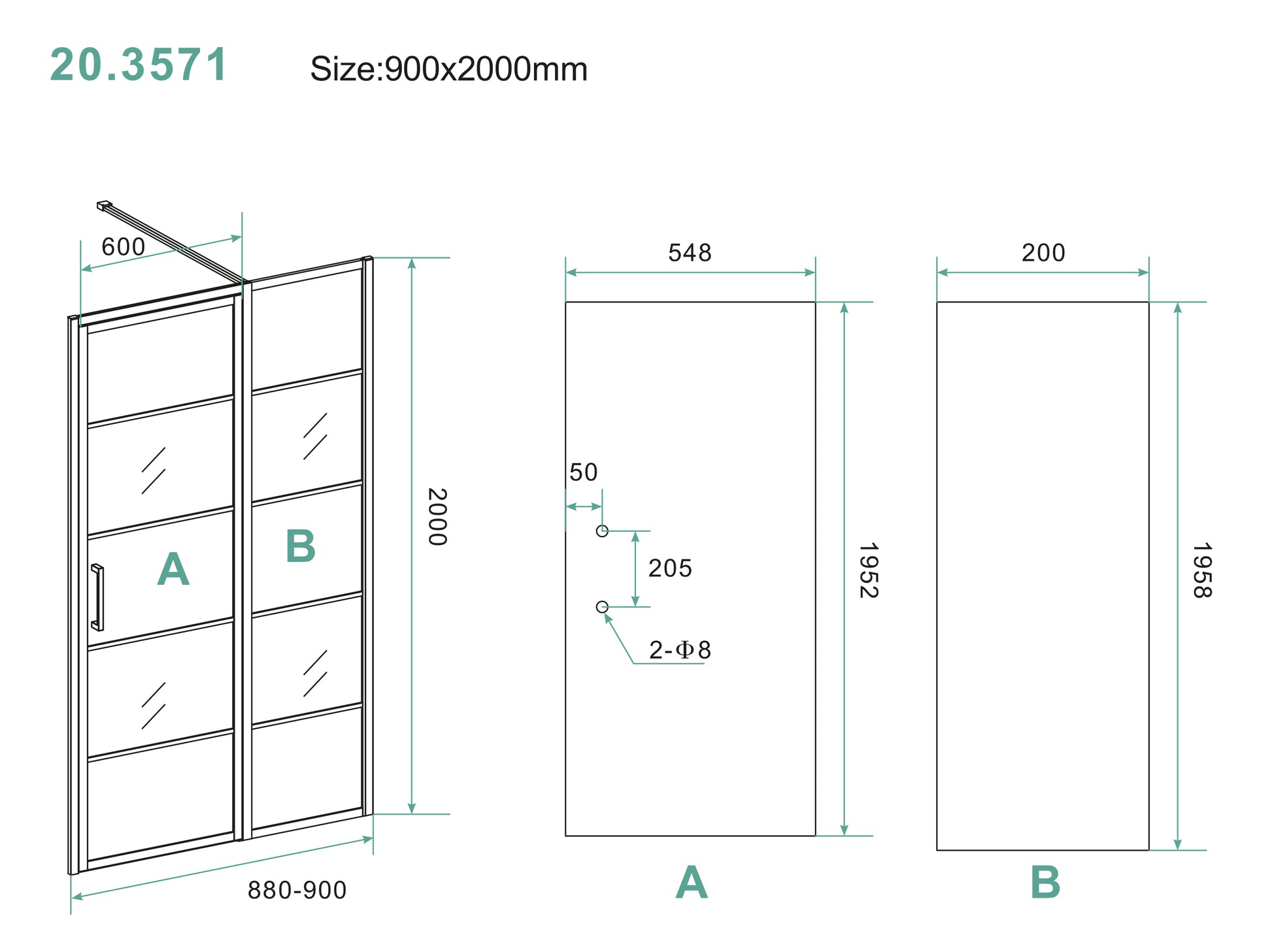 Horizon nisdeur met vast paneel mat zwart 90 cm 8 mm Nano 8719956084928