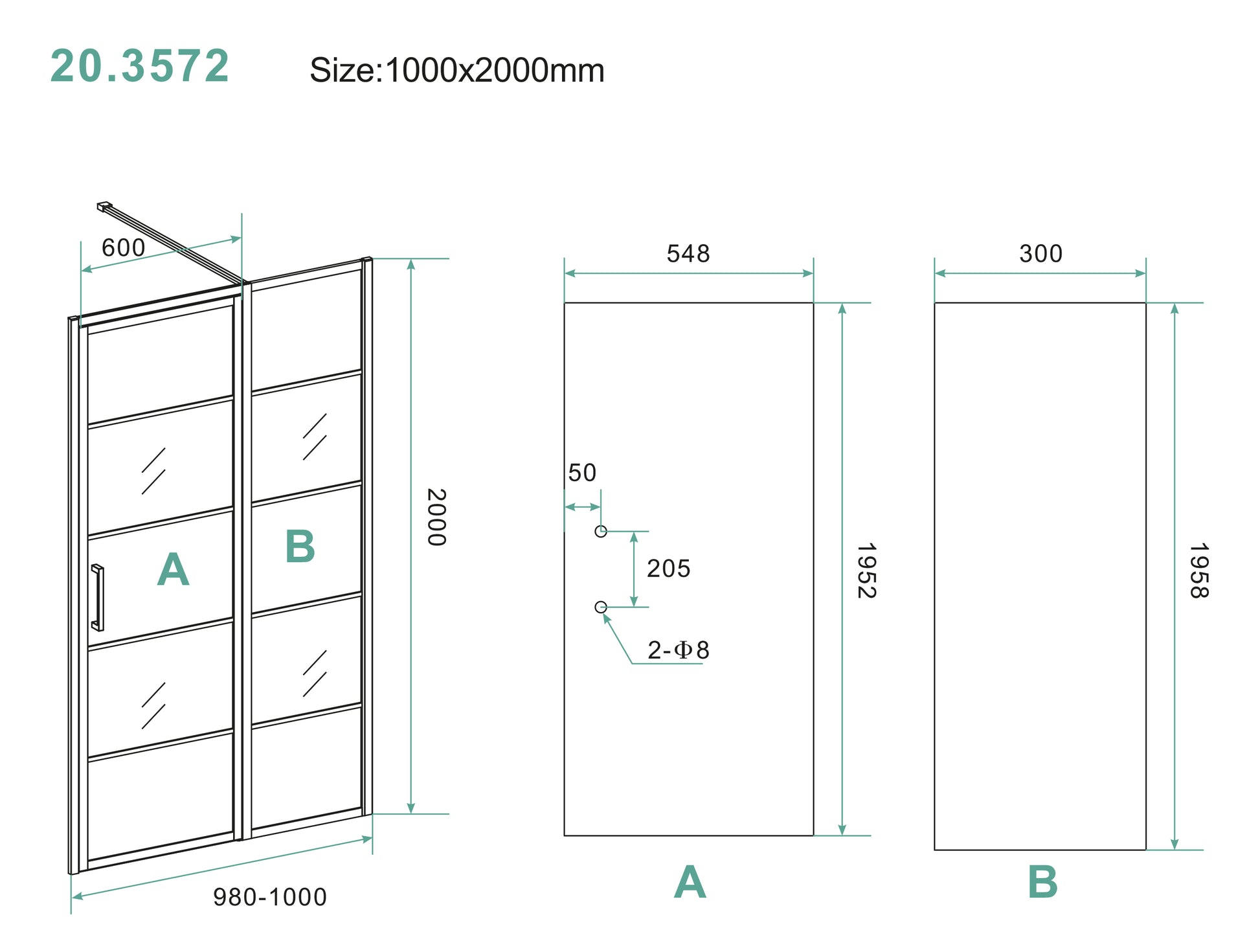 Horizon nisdeur met vast paneel mat zwart 100 cm 8 mm Nano 8719956084935