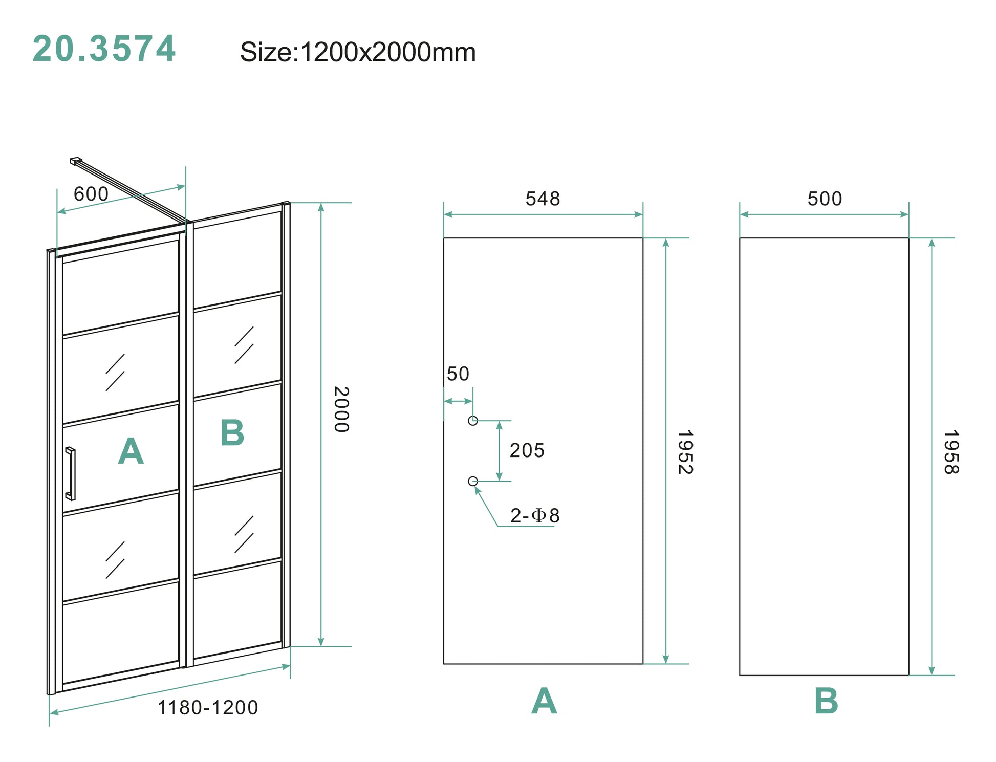 Horizon nisdeur met vast paneel mat zwart 120 cm 8 mm Nano 8719956084959