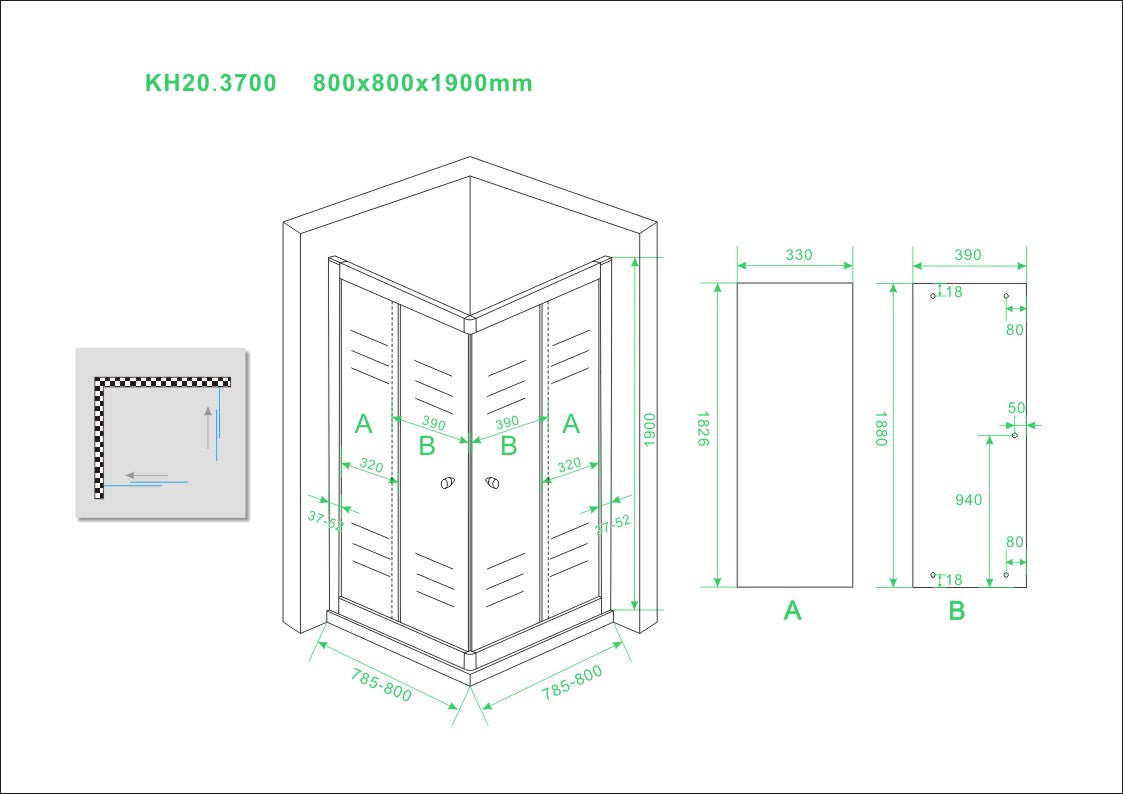 Wiesbaden Eco hoekinstap douchecabine 80x80x190 cm - 5mm helder glas