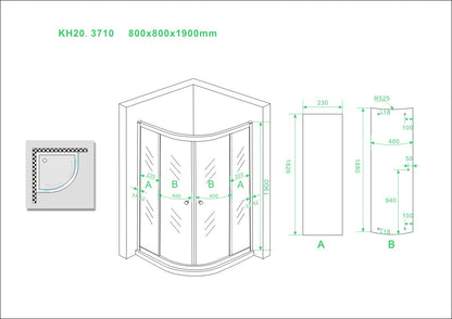 Eco 1/4 ronde douchecabine met schuifdeuren 80 x 80 cm 5 mm 8719323030961