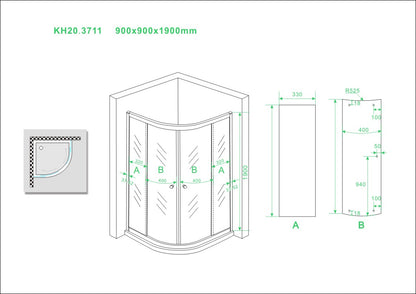 Eco 1/4 ronde douchecabine met schuifdeuren 90 x 90 cm 5 mm 8719323030978