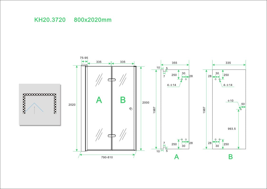 Fold vouwbare nisdeur 80 cm links 8 mm Nano 8719323034129