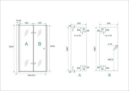 Wiesbaden vouwbare nisdeur 80x202 cm links 8 mm NANO glas