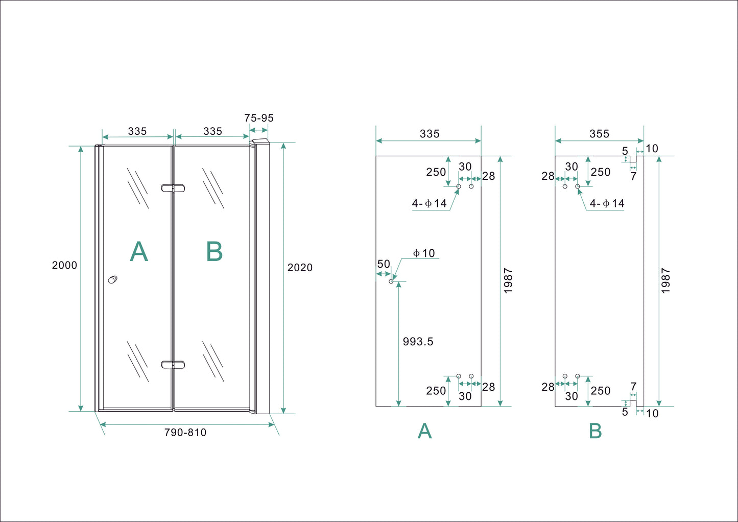 Wiesbaden vouwbare nisdeur 80x202 cm rechts 8 mm NANO glas