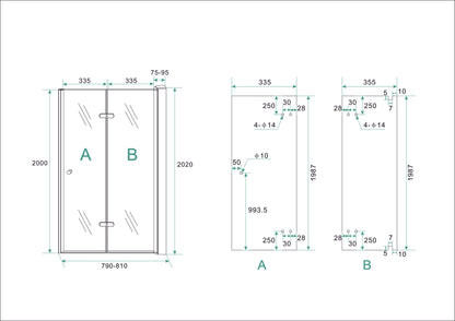 Wiesbaden vouwbare nisdeur 80x202 cm rechts 8 mm NANO glas