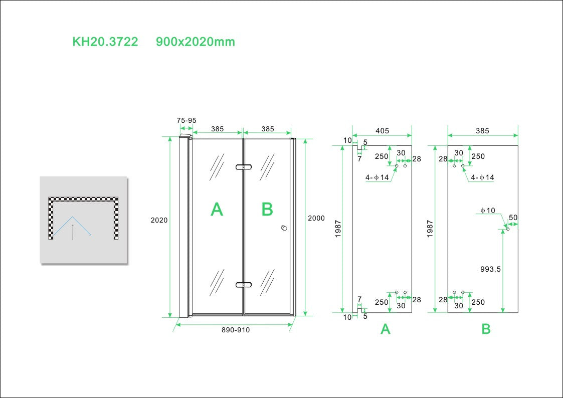 Fold vouwbare nisdeur 90 cm links 8 mm Nano 8719323034143