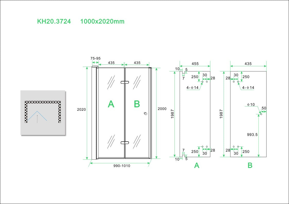 Fold vouwbare nisdeur 100 cm links 8 mm Nano 8719323034167
