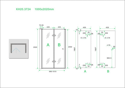 Fold vouwbare nisdeur 100 cm links 8 mm Nano 8719323034167