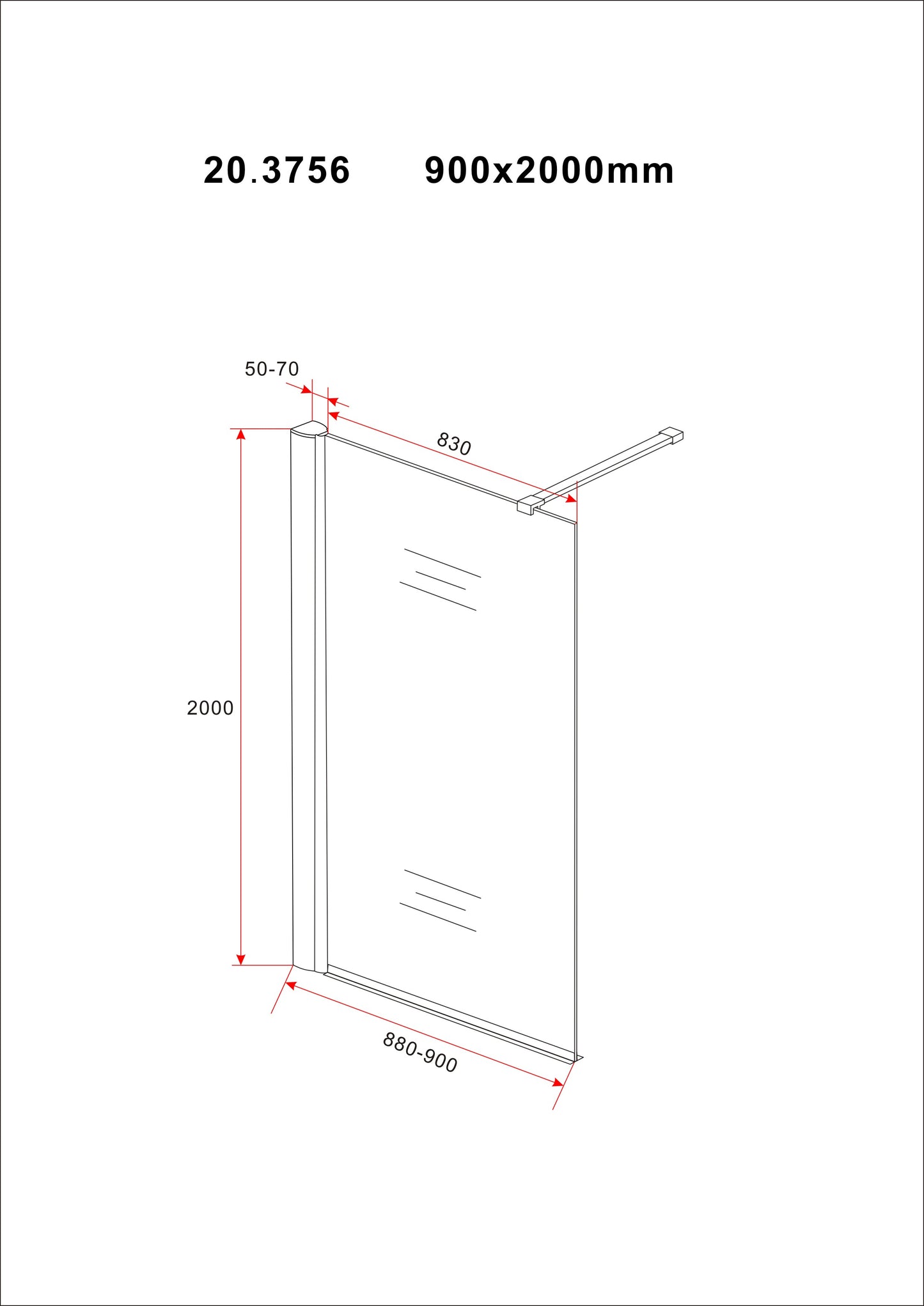 Wiesbaden Safety Glass inloopdouche  90x200 cm - 10mm NANO Safety glass