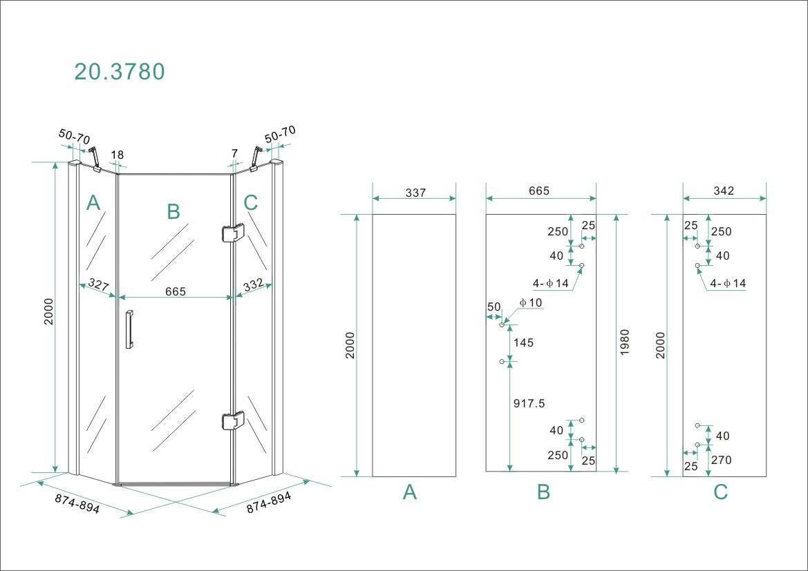 Wiesbaden 5-hoek douchecabine 8mm NANO 900x900x2000