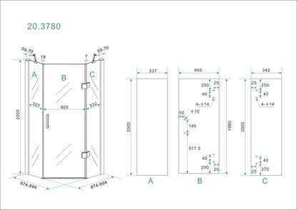 Wiesbaden 5-hoek douchecabine 8mm NANO 900x900x2000