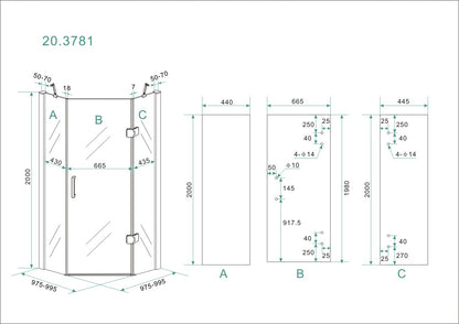 Wiesbaden 5-hoek douchecabine 8mm NANO 1000x1000x2000