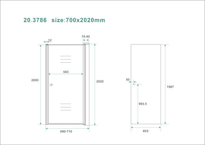 Wiesbaden nisdeur met profiel 70x202 cm 8 mm NANO rookglas